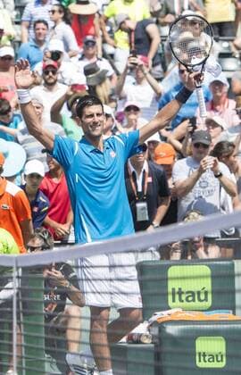 April 1 2016: Novak Djokovic (SRB) defeats David Goffin (BEL) by 7-6, 6-4 at the Miami Open being played at Crandon Park Tennis Center in Miami, Key Biscayne, Florida. Ã‚Â© Tennis 2016:Miami Open APR 1 - ZUMAc04_