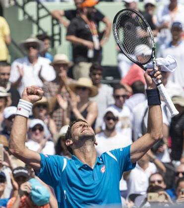 April 1 2016 - Key Biscayne, Florida, U.S. - NOVAK DJOKOVIC (SRB) defeats D. Goffin (BEL) by 7-6, 6-4 at the Miami Open being played at Crandon Park Tennis Center. Tennis 2016 - Miami Open - Day 12 - ZUMAc04_