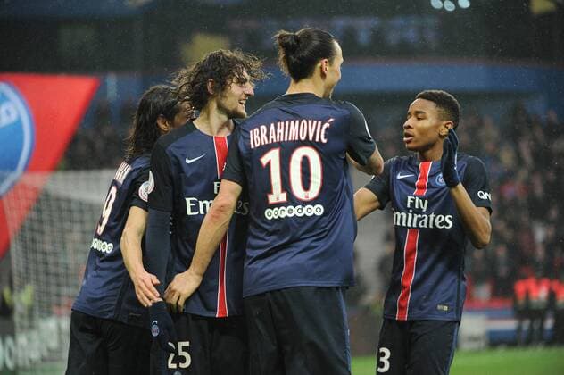 Fußball, Paris St. Germain - OGC Nizza ZLATAN IBRAHIMOVIC (psg) - ADRIEN RABIOT (psg) - Christopher NKUNKU (psg) - JOIE FOOTBALL : Paris SG vs Nice - Ligue 1 - 02 04 2016 FEP Panoramic 