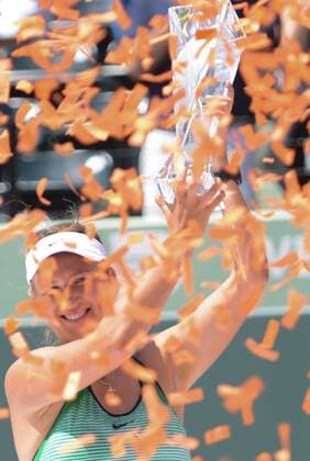 April 2, 2016 - Miami, Florida, United States - VICTORIA AZARENKA and her trophy after winning the Miami Open Tennis 2016 - Miami Open - Day 13 - ZUMAl132