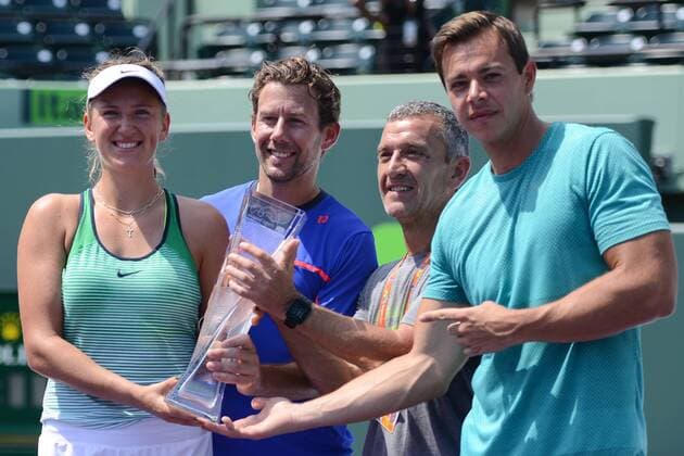 April 2, 2016 - Miami, Florida, United States - VICTORIA AZARENKA poses for a photo with her team after winning the Miami Open. Tennis 2016 - Miami Open - Day 13 - ZUMAl132