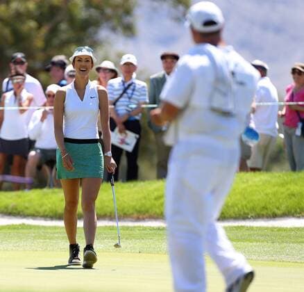 April 02, 2016: Michelle Wie reacts to almost making birdie on the first hole during the third round of the 2016 ANA Inspiration at the Mission Hills Country Club in Rancho Mirage, California. LPGA Golf Damen 2016: ANA Inspiration Championship APR 02 - ZUMAcb8_