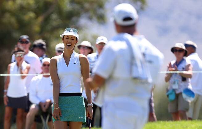April 02, 2016: Michelle Wie reacts to almost making birdie on the first hole during the third round of the 2016 ANA Inspiration at the Mission Hills Country Club in Rancho Mirage, California. LPGA Golf Damen 2016: ANA Inspiration Championship APR 02 - ZUMAcb8_