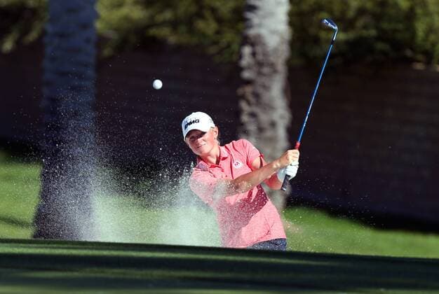April 02, 2016: Stacy Lewis hits out of a bunker during the third round of the 2016 ANA Inspiration at the Mission Hills Country Club in Rancho Mirage, California. LPGA Golf Damen 2016: ANA Inspiration Championship APR 02 - ZUMAcb8_