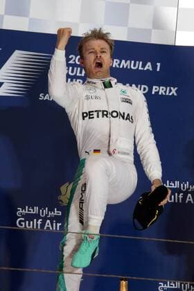 FORMULA 1 - Bahrain GP SAKHIR,BAHRAIN,03.APR.16 - MOTORSPORTS, FORMULA 1 - FIA World Championship WM Weltmeisterschaft Grand Prix of Bahrain, Bahrain International Circuit. Image shows the rejoicing of Nico Rosberg (GER Mercedes GP). Keywords: award ceremony. GEPAxpictures xFritzxMueller