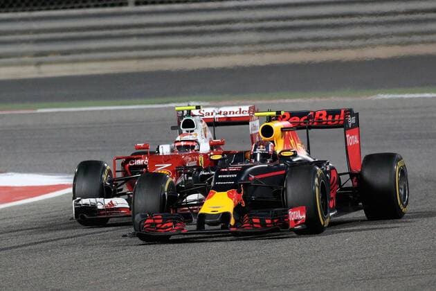 FORMULA 1 - Bahrain GP SAKHIR,BAHRAIN,03.APR.16 - MOTORSPORTS, FORMULA 1 - FIA World Championship WM Weltmeisterschaft Grand Prix of Bahrain, Bahrain International Circuit, award ceremony. Image shows Daniil Kvyat (RUS Red Bull Racing) and Kimi Raikkoenen (FIN Ferrari). GEPAxpictures xFritzxMueller