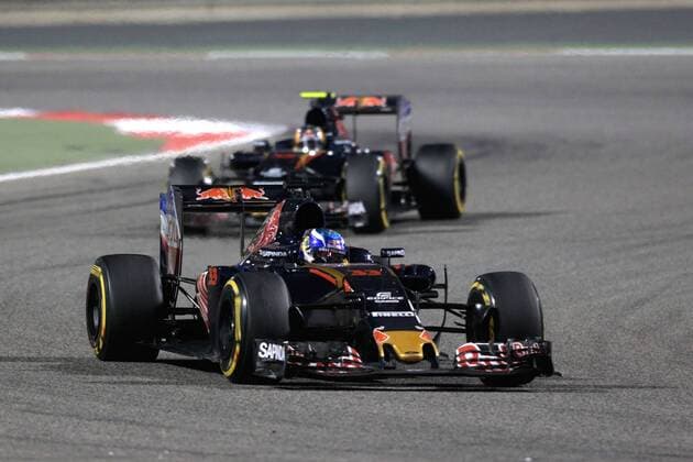 FORMULA 1 - Bahrain GP SAKHIR,BAHRAIN,03.APR.16 - MOTORSPORTS, FORMULA 1 - FIA World Championship WM Weltmeisterschaft Grand Prix of Bahrain, Bahrain International Circuit, award ceremony. Image shows Max Verstappen (NED Scuderia Toro Rosso) and Carlos Sainz Jr. (ESP Scuderia Toro Rosso). GEPAxpictures xFritzxMueller
