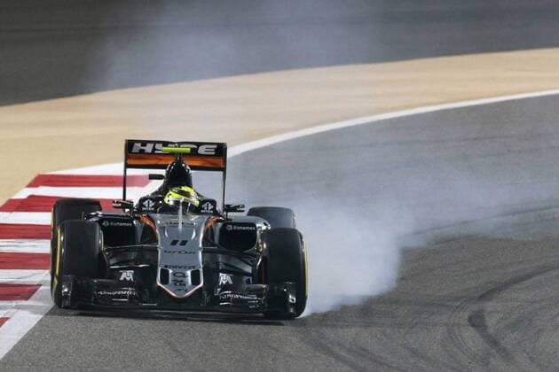 FORMULA 1 - Bahrain GP SAKHIR,BAHRAIN,03.APR.16 - MOTORSPORTS, FORMULA 1 - FIA World Championship WM Weltmeisterschaft Grand Prix of Bahrain, Bahrain International Circuit, award ceremony. Image shows Sergio Perez (MEX Force India). GEPAxpictures xFritzxMueller
