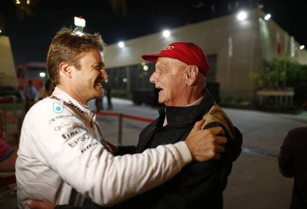 Motorsports: FIA Formula One World Championship WM Weltmeisterschaft 2016, Grand Prix of Bahrain, 6 Nico Rosberg (GER, Mercedes AMG Petronas Formula One Team), Niki Lauda (AUT, Mercedes AMG Petronas Formula One Team), xHOCHxZWEIx