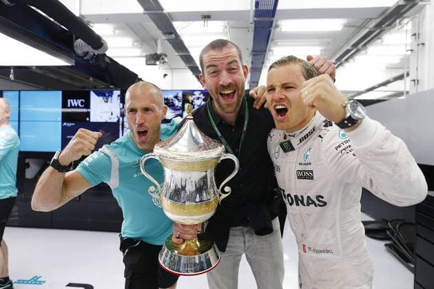 Motorsports: FIA Formula One World Championship WM Weltmeisterschaft 2016, Grand Prix of Bahrain, Daniel Schloesser (GER, Mercedes AMG Petronas Formula One Team), Georg Nolte (GER), 6 Nico Rosberg (GER, Mercedes AMG Petronas Formula One Team), xHOCHxZWEIx