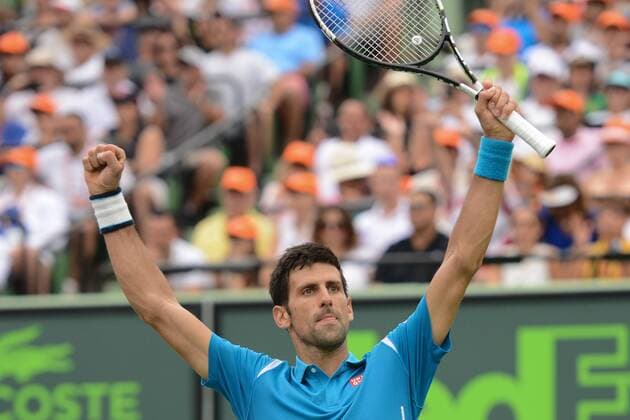 April 3, 2016 - Miami, Florida, United States - NOVAK DJOKOVIC celebrates winning the Miami Open. Tennis 2016 - Miami Open - Day 14 - ZUMAl132
