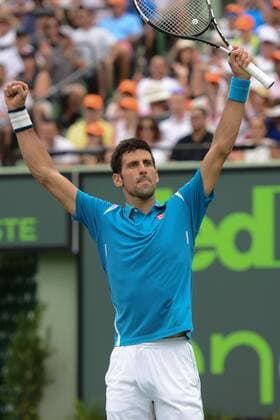 April 3, 2016 - Miami, Florida, United States - NOVAK DJOKOVIC celebrates winning the Miami Open. Tennis 2016 - Miami Open - Day 14 - ZUMAl132