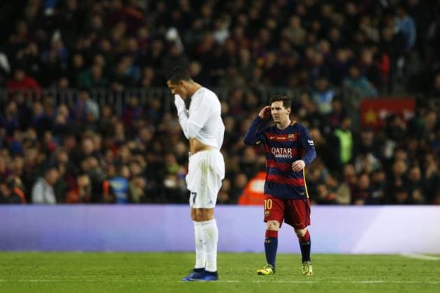 Cristiano Ronaldo (Real), Lionel Messi (Barcelona), APRIL 2, 2016 - Football Soccer : Spanish Primera Division Liga BBVA match between FC Barcelona Barca 1-2 Real Madrid at Camp Nou stadium in Barcelona, Spain. NOxTHIRDxPARTYxSALES.  (oqma018753)