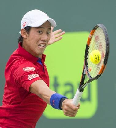 Nishikori defeated by Djokovic at Miami Open final Japan s Kei Nishikori returns a shot to Novak Djokovic of Serbia during the final of the Miami Open in the Florida city on April 3, 2016. Djokovic won 6-3, 6-3. 