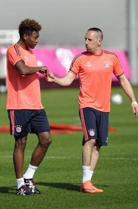 v.re:Franck RIBERY (Bayern Muenchen),David ALABA (Bayern Muenchen), Training FC Bayern Muenchen vor dem Champions League Spiel gegen Benfica Lissabon. Fussball 1. Bundesliga,am 04.4.2016.