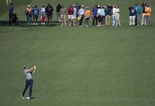 Jordan Spieth hits on the 7th fairway during a practice round before the 2016 Masters Tournament at Augusta National in Augusta, Georgia on April 5, 2016.  AUG20160405309 KEVINxDIETSCH