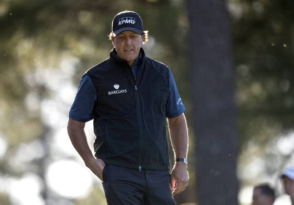 Phil Mickelson walks off of the 4th tee box during a practice round before the 2016 Masters Tournament at Augusta National in Augusta, Georgia on April 5, 2016.  AUG20160405312 KEVINxDIETSCH