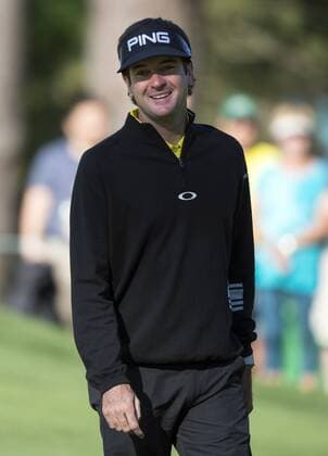 Bubba Watson laughs on the 3rd green during a practice round before the 2016 Masters Tournament at Augusta National in Augusta, Georgia on April 5, 2016.  AUG20160405325 KEVINxDIETSCH