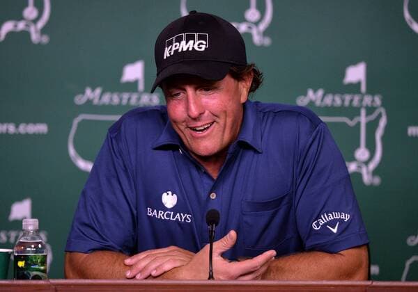 Phil Mickelson speaks to the media during a press conference PK Pressekonferenz before the 2016 Masters Tournament at Augusta National in Augusta, Georgia on April 5, 2016.  AUG20160405341 KEVINxDIETSCH