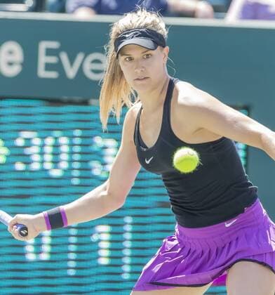 April 5, 2016 - Charleston, SC, U.S. - Charleston, SC - Apr 05, 2016: Eugenie Bouchard (CAN) plays against Alexandra Dulgheru (ROU) during the Volvo Car Open at the Family Circle Tennis Center in Charleston, SC. Tennis 2016: WTA Tennis Damen Volvo Car Open Apr 05 - ZUMAa55_