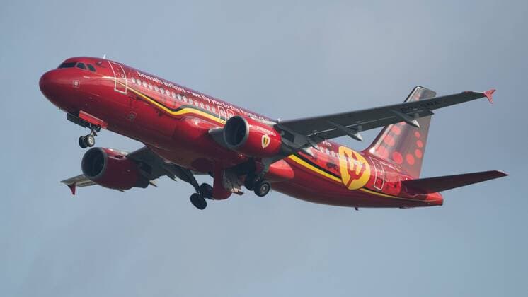 Illustration picture shows a Brussels Airlines airplane in the colors of the Red Devils, the Belgian national soccer team takes off Wednesday 06 April 2016 at Brussels airport in Zaventem. BENOITxDOPPAGNE  x04826792x