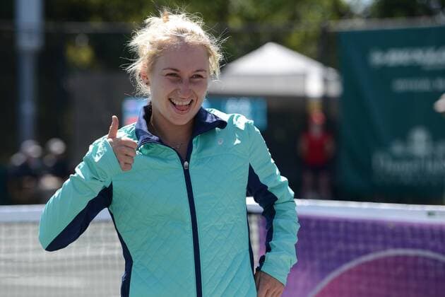 April 6, 2016 - Charleston, South Carolina, United States - DARIA GAVRILOVA of Australia poses for a photo after winning her match vs. S. Zhang at the Volvo Car Open Tennis 2016 - Volvo Car Open - Day 3 - ZUMAl132