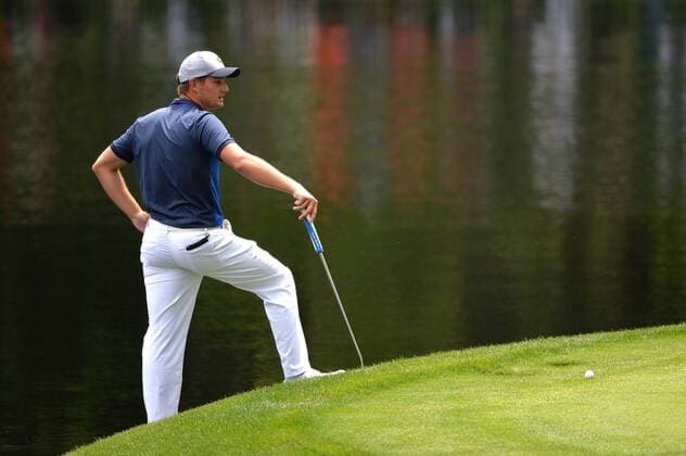 Bryson DeChambeau waits to putt on the ninth hole during the Par Three Contest at the 2016 Masters Tournament at Augusta National in Augusta, Georgia on April 6, 2016.  AUG20160406313 KEVINxDIETSCH