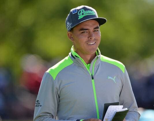 Rickie Fowler smiles on the 3rd green in the first round of the 2016 Masters Tournament at Augusta National in Augusta, Georgia on April 7, 2016.  MAS20160407125 KEVINxDIETSCH