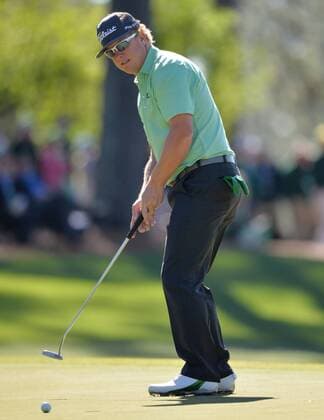 Charley Hoffman putts on the 3rd hole in the first round of the 2016 Masters Tournament at Augusta National in Augusta, Georgia on April 7, 2016.  MAS20160407135 KEVINxDIETSCH