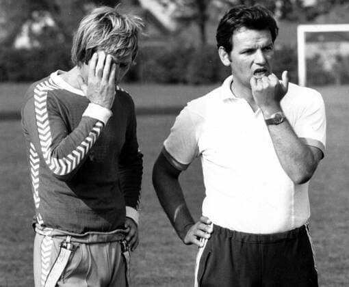 Trainer Siegfried Melzig (re.) und Co-Trainer Josef Schneider (beide Bayer Uerdingen)