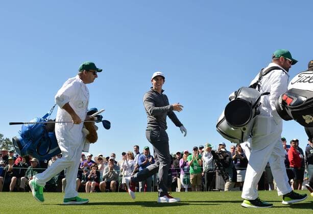Rory McIllroy of Northern Ireland walks to the first hole fairway after his tee shot in the second round of the 2016 Masters Tournament at Augusta National in Augusta, Georgia on April 8, 2016. Tom Watson announced that this 2016 Masters will be his last.  MAS20160408112 KEVINxDIETSCH