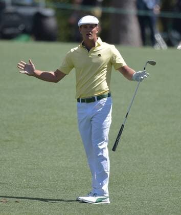 Bryson DeChambeau reacts after his pitch shot to the 8th green in the second round of the 2016 Masters Tournament at Augusta National in Augusta, Georgia on April 8, 2016.  MAS20160408154 KEVINxDIETSCH