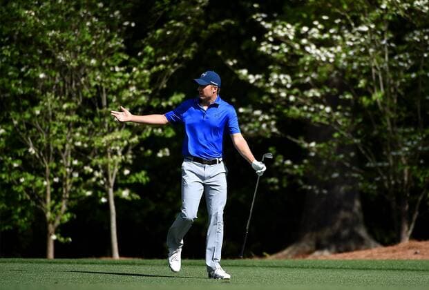 April 8, 2016 - Augusta, GA, USA - Jordan Spieth reacts to his second shot from the 11th fairway during the second round of the 80th Masters at the Augusta National Golf Club on Friday, April 8, 2016, in Augusta, Ga. Masters Tournament - ZUMAm67_