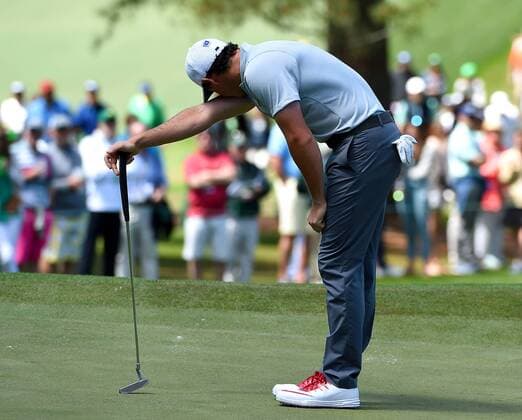 April 8, 2016 - Augusta, GA, USA - Rory McIlroy reacts to a missed putt on the 7th green during the second round of the 80th Masters at the Augusta National Golf Club on Friday, April 8, 2016, in Augusta, Ga. Masters Tournament - ZUMAm67_