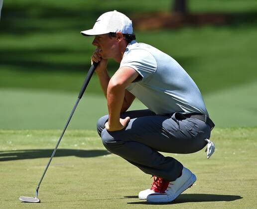 April 8, 2016 - Augusta, GA, USA - Rory McIlroy studies his line for a putt on the 7th green during the second round of the 80th Masters at the Augusta National Golf Club on Friday, April 8, 2016, in Augusta, Ga. Masters Tournament - ZUMAm67_