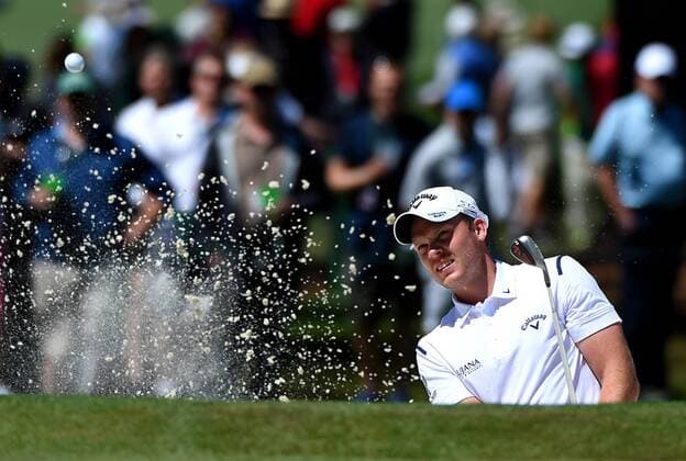 April 8, 2016 - Augusta, GA, USA - Danny Willet hits his ball from a sand bunker along the 7th green during the second round of the 80th Masters at the Augusta National Golf Club on Friday, April 8, 2016, in Augusta, Ga. Masters Tournament - ZUMAm67_