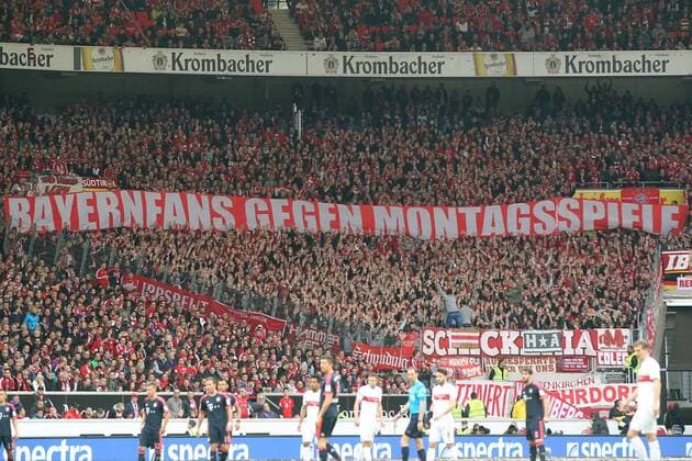 Bilder des Tages - SPORT Stuttgart Banner Bayern Fans gegen Montagsspiele, VfB Stuttgart vs. FC Bayern Muenchen, Fussball, 1.Bundesliga, 09.04.2016, Copyright: Langerx xEibner-Pressefoto EP_HLR