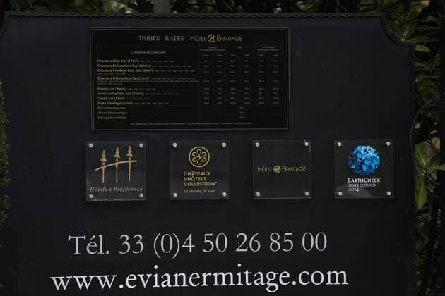 Fußball, EURO 2016, Quartier der deutschen Nationalmannschaft in Evian les Bains SOCCER - UEFA EURO EM Europameisterschaft Fussball 2016, preview EVIAN-LES-BAINS,FRANCE,09.APR.16 - SOCCER - UEFA European Championship EM Europameisterschaft 2016 in France, preview, base camp team Germany, Hotel Ermitage. Image shows a sign. GEPAxpictures xAndreasxPranter