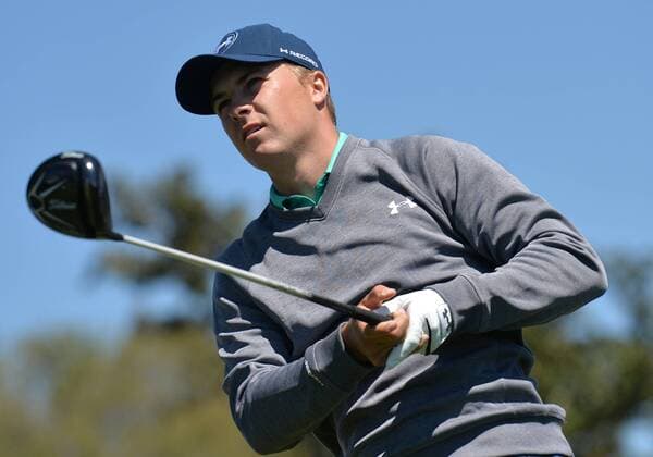 Jordan Spieth hits his tee shot on the first hole in the third round of the 2016 Masters Tournament at Augusta National in Augusta, Georgia on April 9, 2016.  MAS20160409103 KEVINxDIETSCH