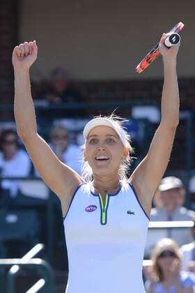 April 9, 2016 - Charleston, South Carolina, United States - ELENA VESNINA celebrates winning her semifinal match with S. Errani at the Volvo Car Open Tennis 2016 - Volvo Car Open - Day 6 - ZUMAl132
