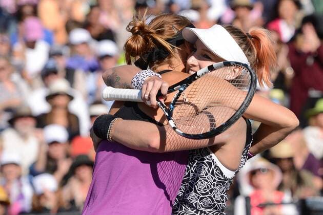April 9, 2016 - Charleston, South Carolina, United States - BETHANIE MATTEK-SANDS and LUCIE SAFAROVA celebrate winning their semifinal match vs. V. King and A. Kudryavtseva at the Volvo Car Open Tennis 2016 - Volvo Car Open - Day 6 - ZUMAl132