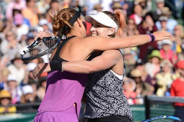 April 9, 2016 - Charleston, South Carolina, United States - BETHANIE MATTEK-SANDS and LUCIE SAFAROVA celebrate winning their semifinal match vs. V. King and A. Kudryavtseva at the Volvo Car Open Tennis 2016 - Volvo Car Open - Day 6 - ZUMAl132