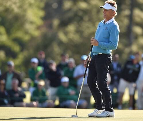 April 9, 2016 - Augusta, GA, USA - Bernhard Langer reacts to his missing a birdie putt on the 17th green during the third round of the 80th Masters at the Augusta National Golf Club in Augusta, Ga., on Saturday, April 9, 2016. Masters, third round - ZUMAm67_