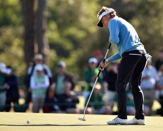 April 9, 2016 - Augusta, GA, USA - Bernhard Langer putts for birdie on the 17th green during the third round of the 80th Masters at the Augusta National Golf Club in Augusta, Ga., on Saturday, April 9, 2016. Masters, third round - ZUMAm67_