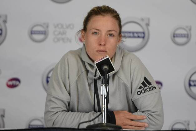 April 9, 2016 - Charleston, South Carolina, United States - ANGELIQUE KERBER of Germany speaks to the media after her semifinal match vs. S. Stephens at the Volvo Car Open Tennis 2016 - Volvo Car Open - Day 6 - ZUMAl132