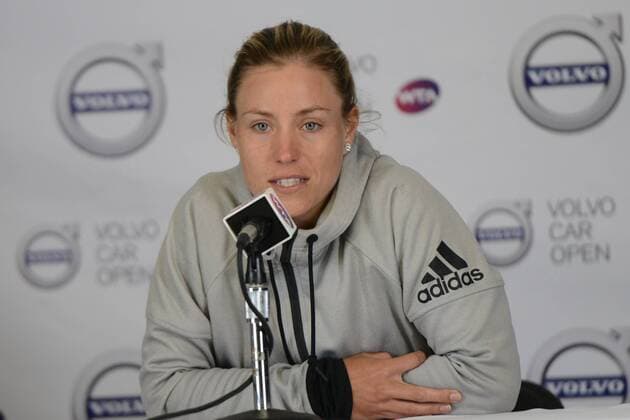 April 9, 2016 - Charleston, South Carolina, United States - ANGELIQUE KERBER of Germany speaks to the media after her semifinal match vs. S. Stephens at the Volvo Car Open Tennis 2016 - Volvo Car Open - Day 6 - ZUMAl132