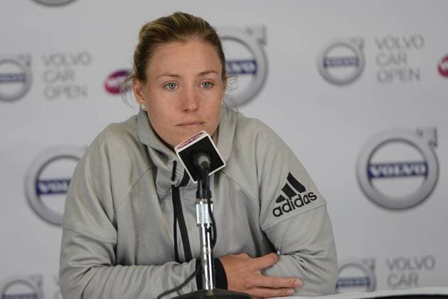 April 9, 2016 - Charleston, South Carolina, United States - ANGELIQUE KERBER of Germany speaks to the media after her semifinal match vs. S. Stephens at the Volvo Car Open Tennis 2016 - Volvo Car Open - Day 6 - ZUMAl132