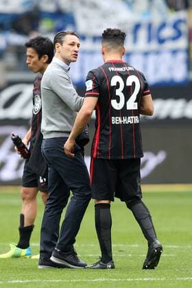 Trainer Niko KOVAC (F) li. und Aenis (€nis) BEN-HATIRA (F) re. sind nach Spielende enttaeuscht Fussball 1. Bundesliga, 29. Spieltag, Eintracht Frankfurt (F) - TSG 1899 Hoffenheim (1899) 0:2 , am 09.04.2016 in Frankfurt Deutschland.