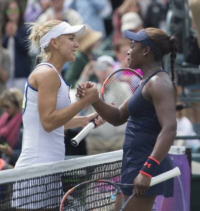 April 10, 2016: Sloane Stephens (USA) (right) wins the final, a trophy, and a car against Elena Vesnina (RUS) 7-6, 6-2, at the Volvo Car Open being played at Family Circle Tennis Center in Charleston, South Carolina. Â© TENNIS 2016: Volvo Car Open APRIL 16 - ZUMAc04_