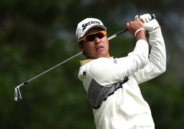 Hideki Matsuyama of Japan hits his tee shot on the 4th hole in the final round of the 2016 Masters Tournament at Augusta National in Augusta, Georgia on April 10, 2016.  MAS20160410104 KEVINxDIETSCH